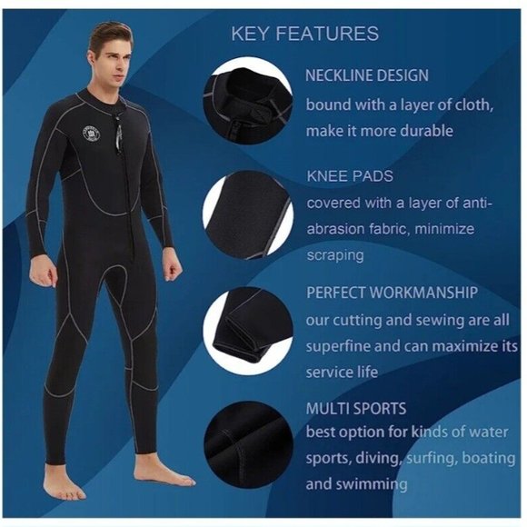 LEMORECN MEN'S FRONT ZIPPER WETSUIT 3MM NEOPRENE SNORKELING FULL BODY SUIT. - Picture 6 of 6